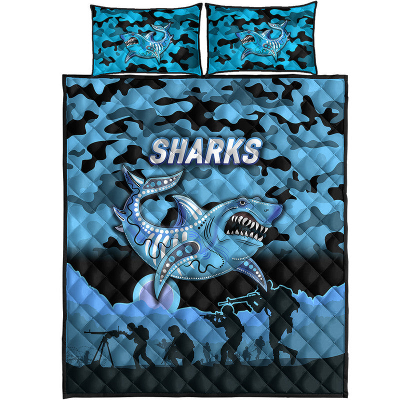 cronulla-sutherland-sharks-anzac-2022-quilt-bed-set-simple-style-black