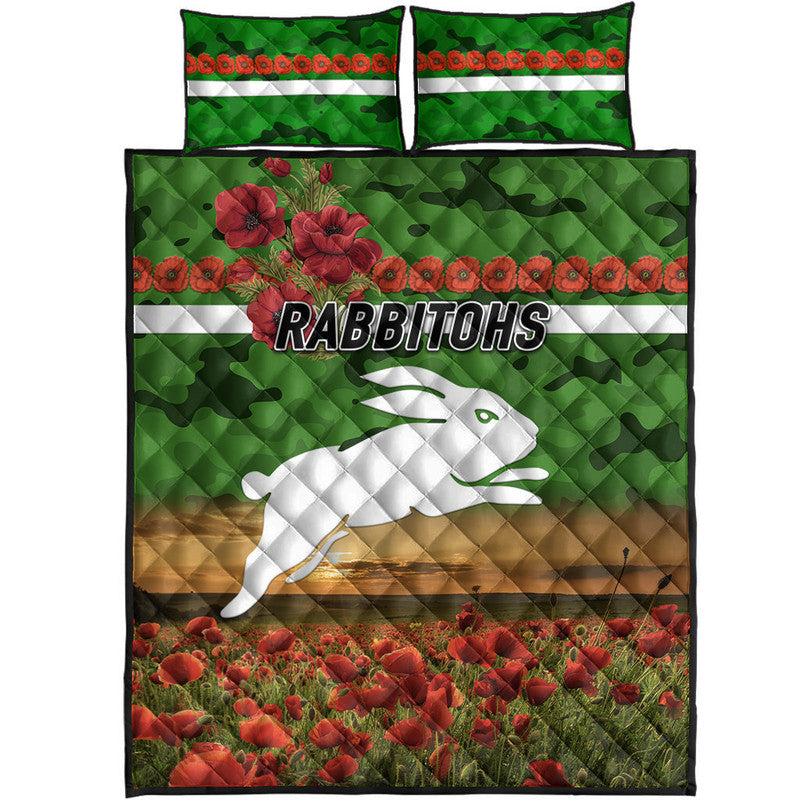 south-sydney-rabbitohs-anzac-2022-quilt-bed-set-poppy-flowers-vibes-green