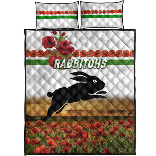 south-sydney-rabbitohs-anzac-2022-quilt-bed-set-poppy-flowers-vibes-white