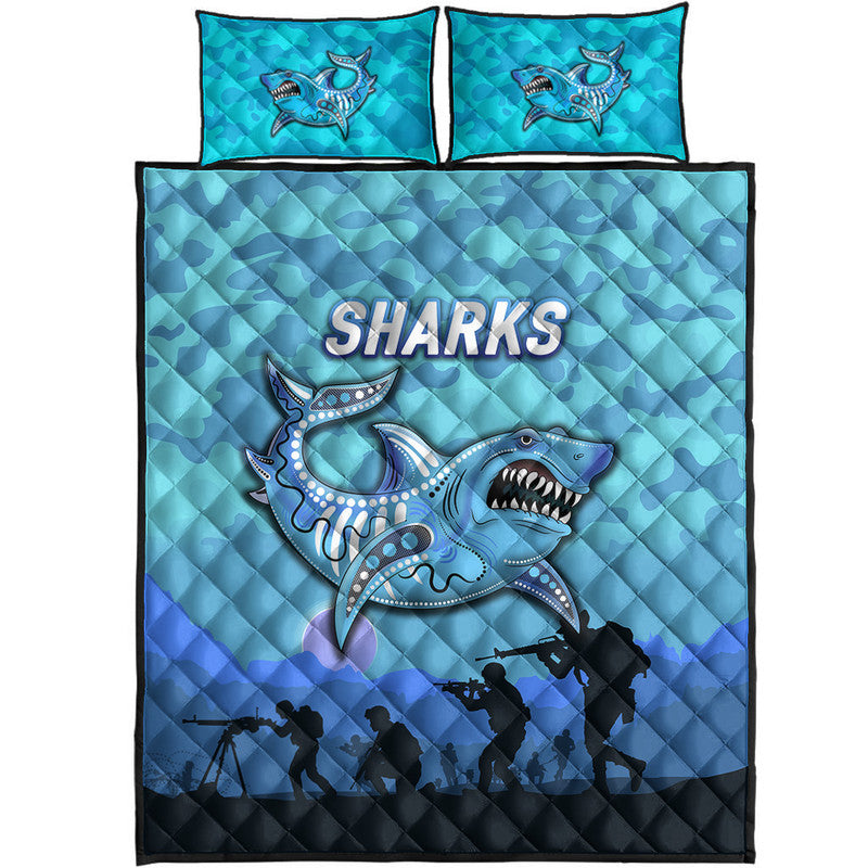 cronulla-sutherland-sharks-anzac-2022-quilt-bed-set-simple-style-blue