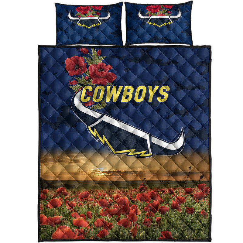 north-queensland-cowboys-anzac-2022-quilt-bed-set-poppy-flowers-vibes-blue