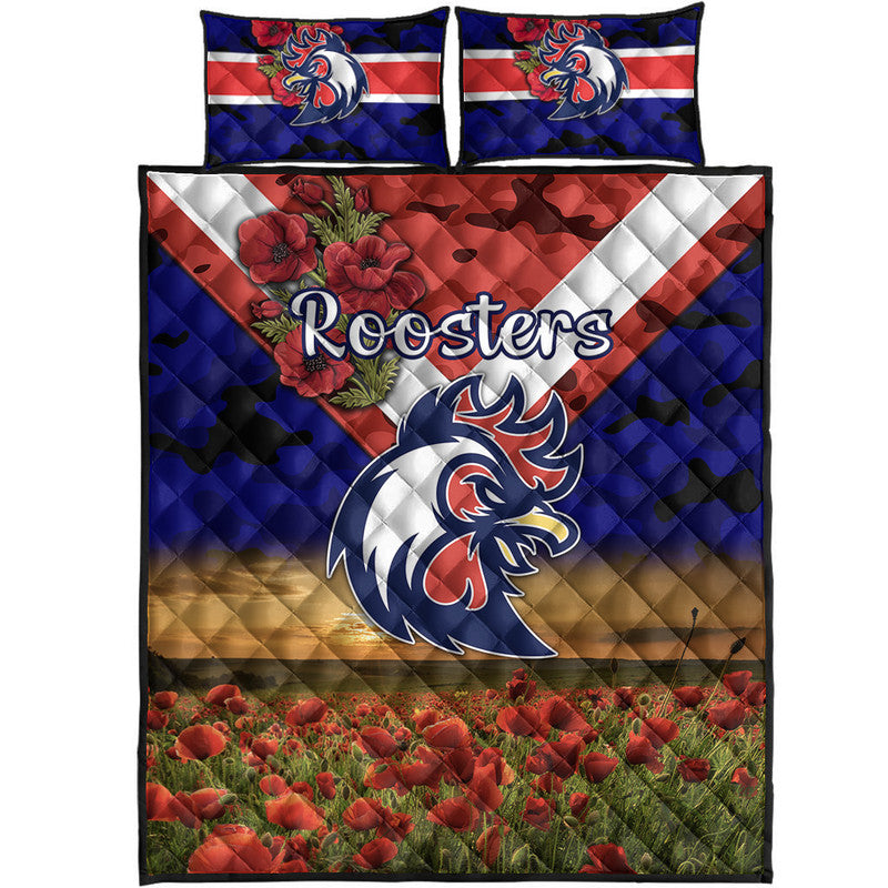 sydney-roosters-anzac-2022-quilt-bed-set-poppy-flowers-vibes-blue