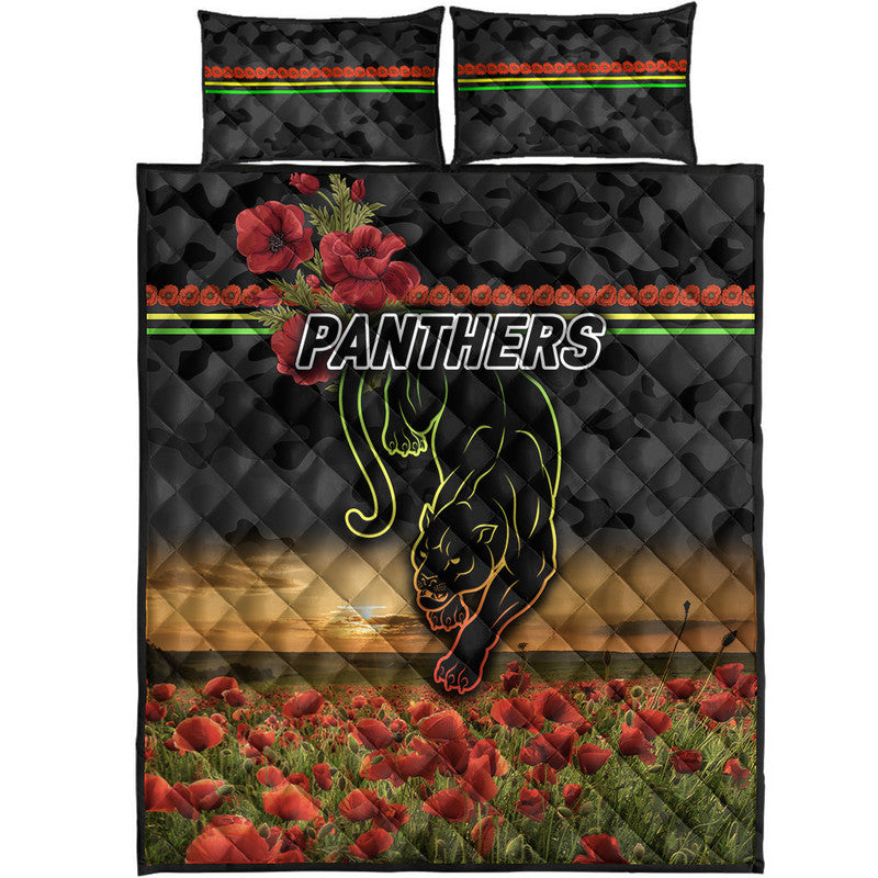 penrith-panthers-anzac-2022-quilt-bed-set-poppy-flowers-vibes-black