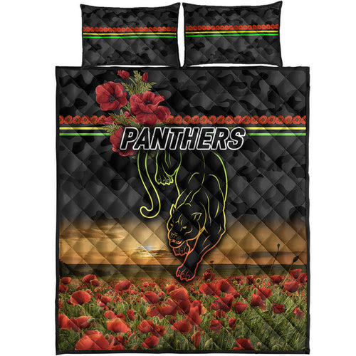penrith-panthers-anzac-2022-quilt-bed-set-poppy-flowers-vibes-black