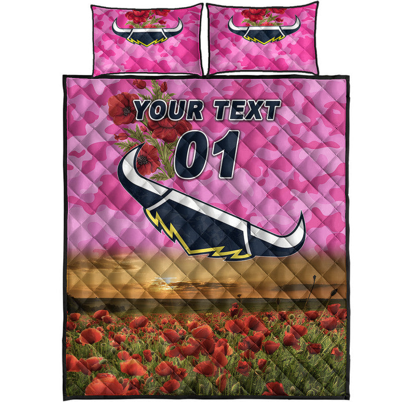 custom-personalised-north-queensland-cowboys-anzac-2022-quilt-bed-set-poppy-flowers-vibes-pink