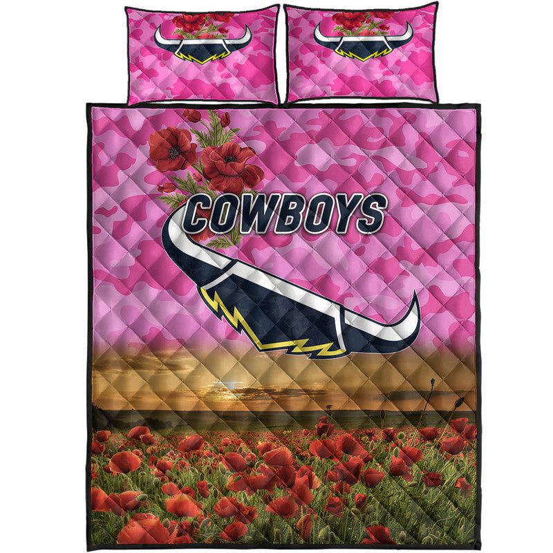 north-queensland-cowboys-anzac-2022-quilt-bed-set-poppy-flowers-vibes-pink