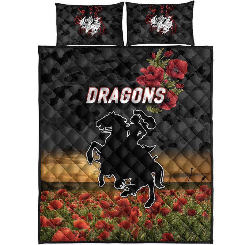st-george-illawarra-dragons-anzac-2022-quilt-bed-set-poppy-flowers-vibes-black