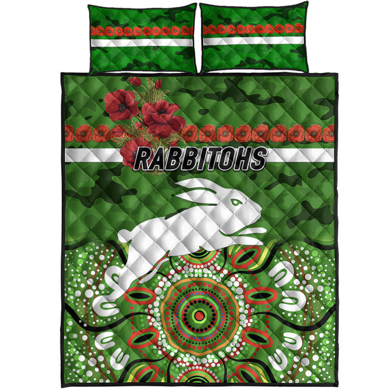 south-sydney-rabbitohs-anzac-2022-quilt-bed-set-indigenous-vibes-green