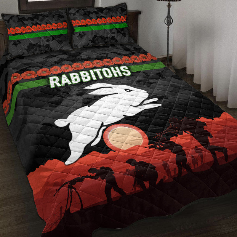 south-sydney-rabbitohs-anzac-2022-quilt-bed-set-simple-style-black
