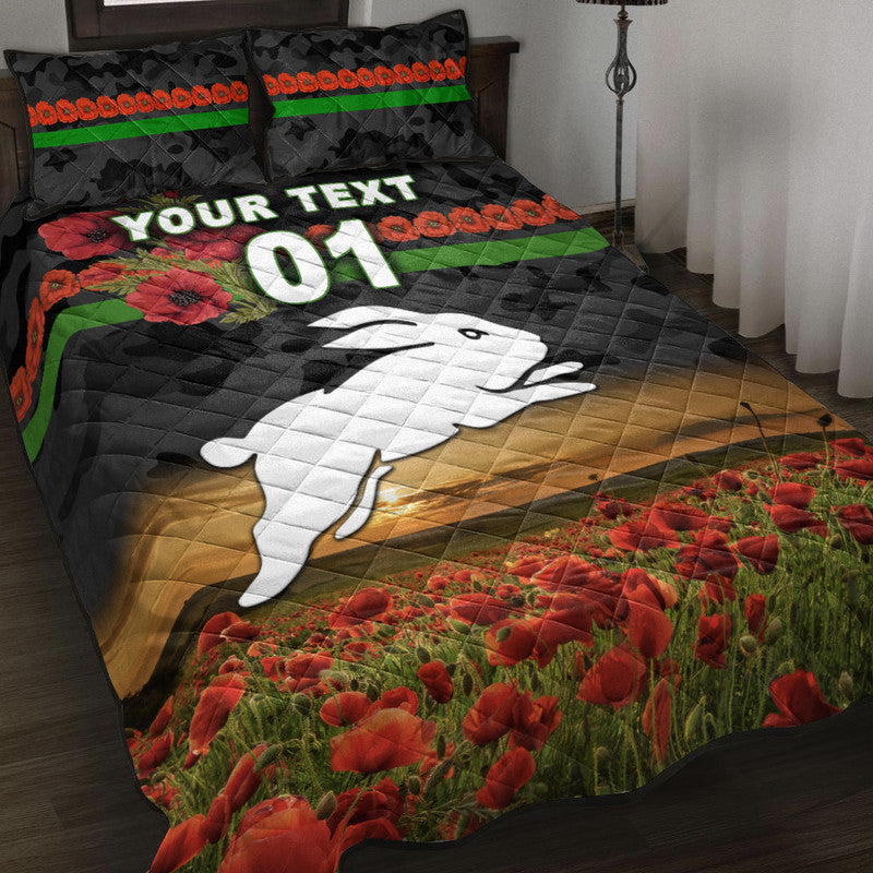 custom-personalised-south-sydney-rabbitohs-anzac-2022-quilt-bed-set-poppy-flowers-vibes-black
