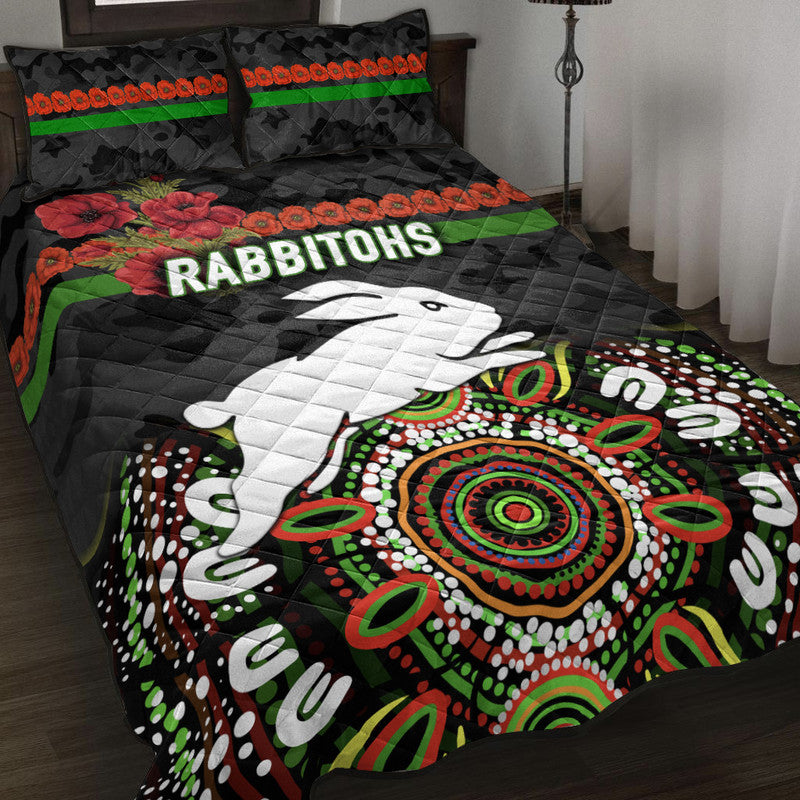 south-sydney-rabbitohs-anzac-2022-quilt-bed-set-indigenous-vibes-black