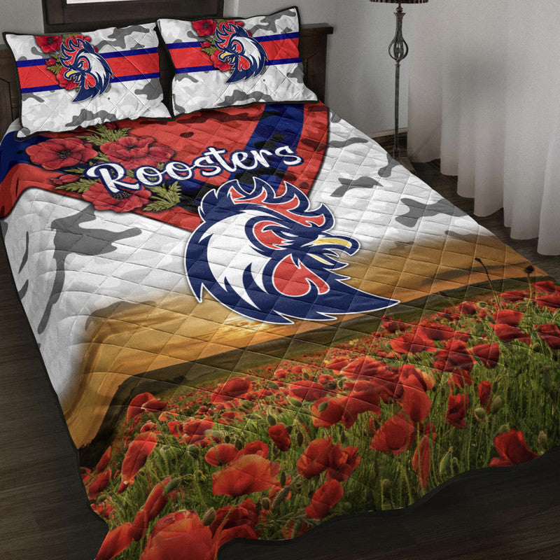 sydney-roosters-anzac-2022-quilt-bed-set-poppy-flowers-vibes-white