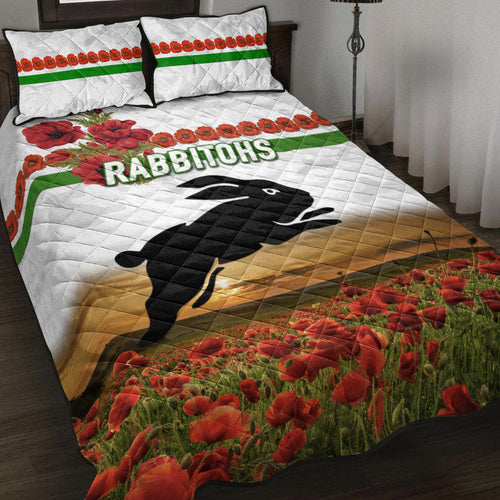 south-sydney-rabbitohs-anzac-2022-quilt-bed-set-poppy-flowers-vibes-white