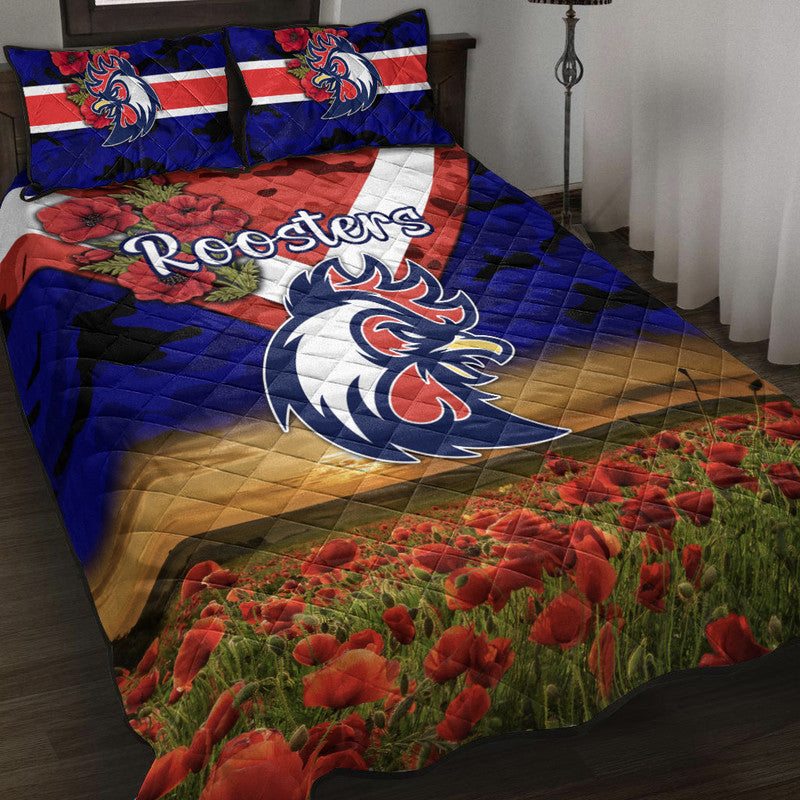 sydney-roosters-anzac-2022-quilt-bed-set-poppy-flowers-vibes-blue
