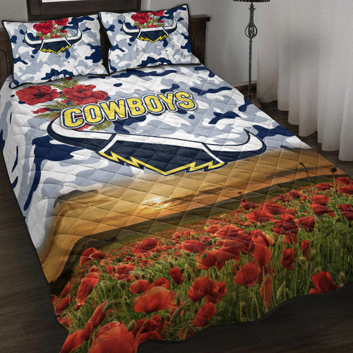 north-queensland-cowboys-anzac-2022-quilt-bed-set-poppy-flowers-vibes-white