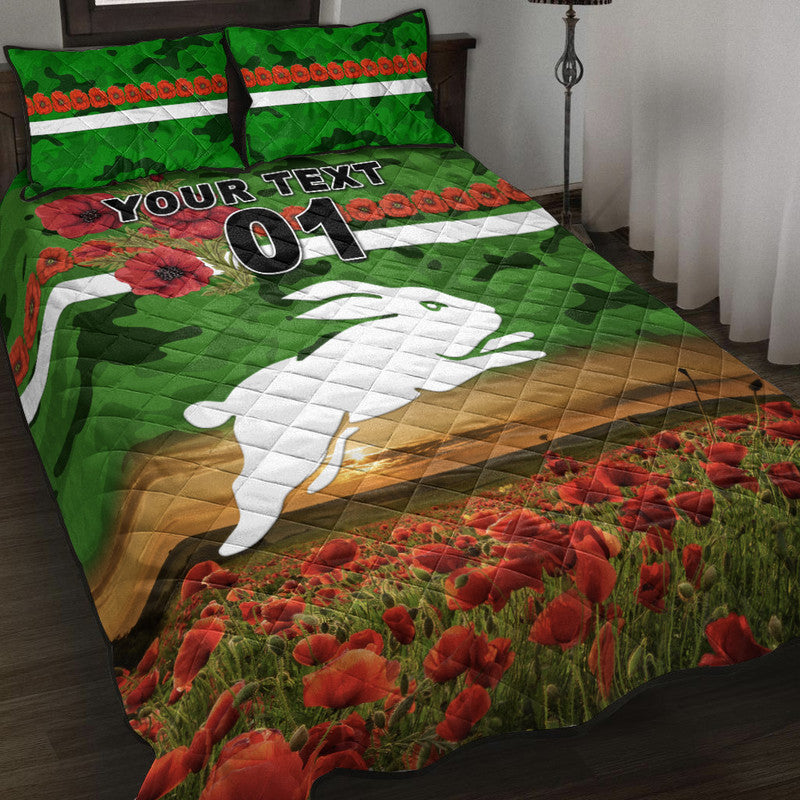 custom-personalised-south-sydney-rabbitohs-anzac-2022-quilt-bed-set-poppy-flowers-vibes-green