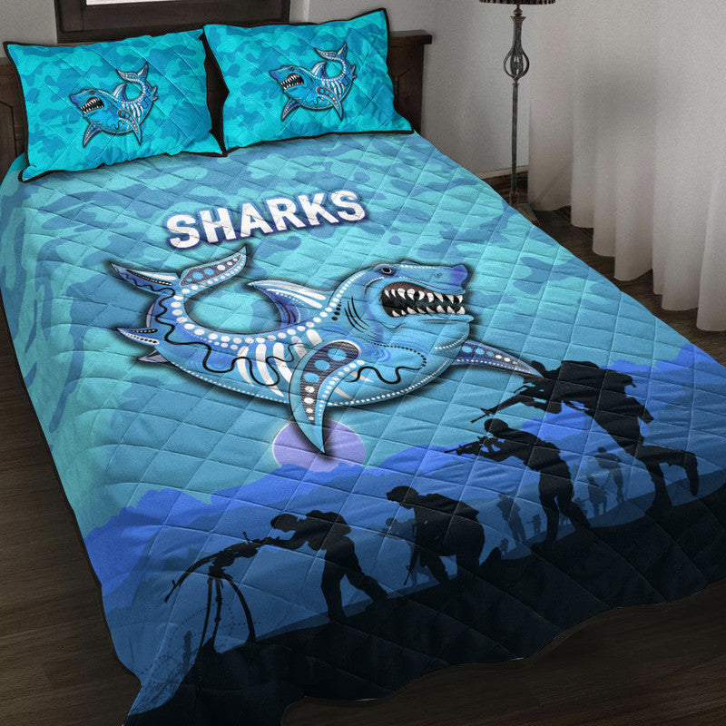 cronulla-sutherland-sharks-anzac-2022-quilt-bed-set-simple-style-blue