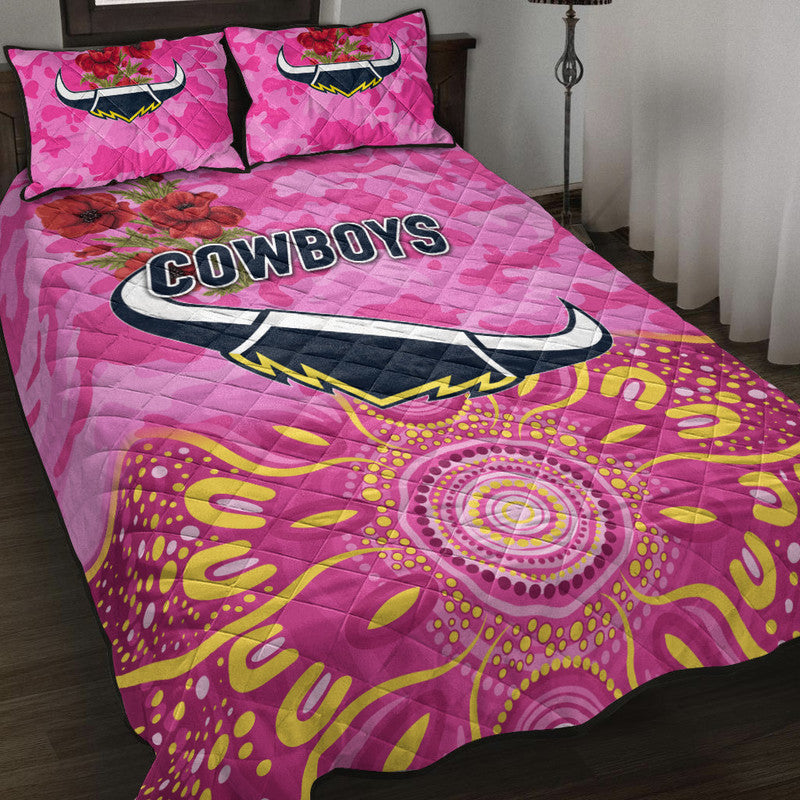 north-queensland-cowboys-anzac-2022-quilt-bed-set-indigenous-vibes-pink