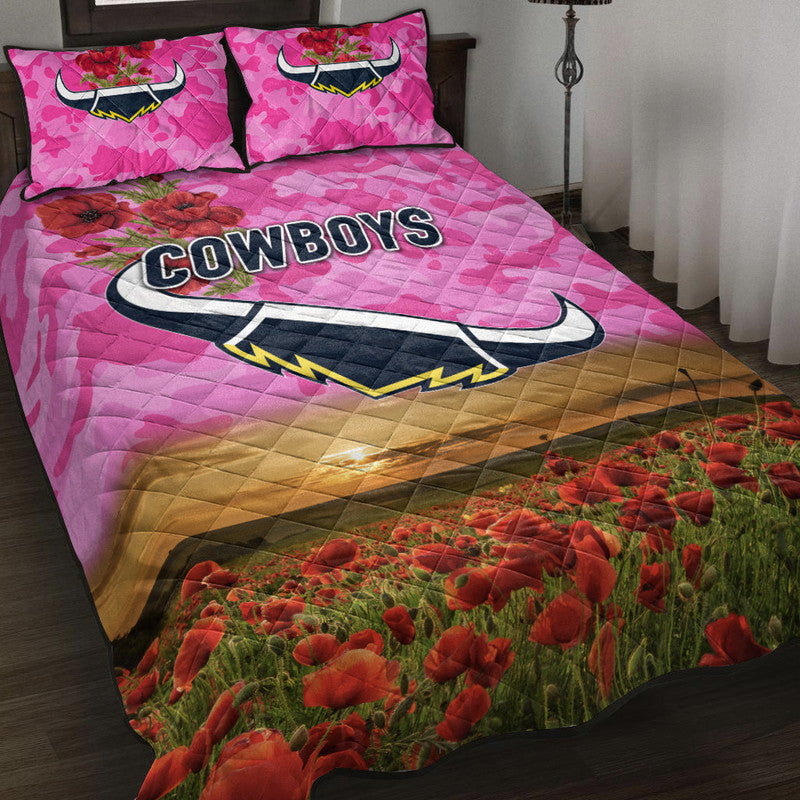 north-queensland-cowboys-anzac-2022-quilt-bed-set-poppy-flowers-vibes-pink