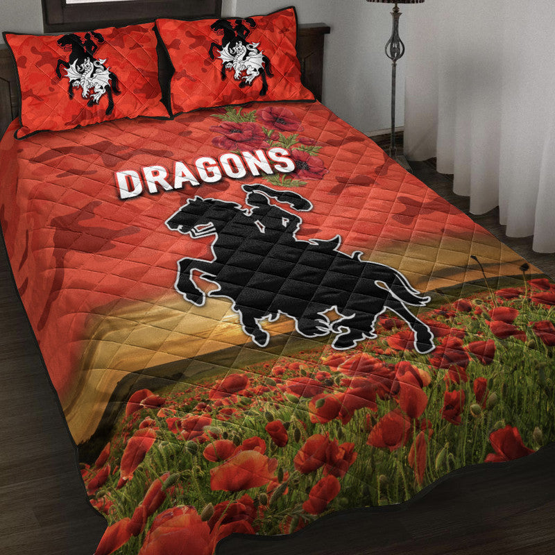 st-george-illawarra-dragons-anzac-2022-quilt-bed-set-poppy-flowers-vibes-red