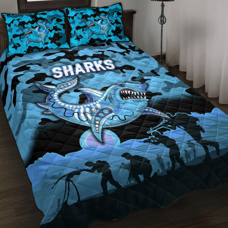 cronulla-sutherland-sharks-anzac-2022-quilt-bed-set-simple-style-black