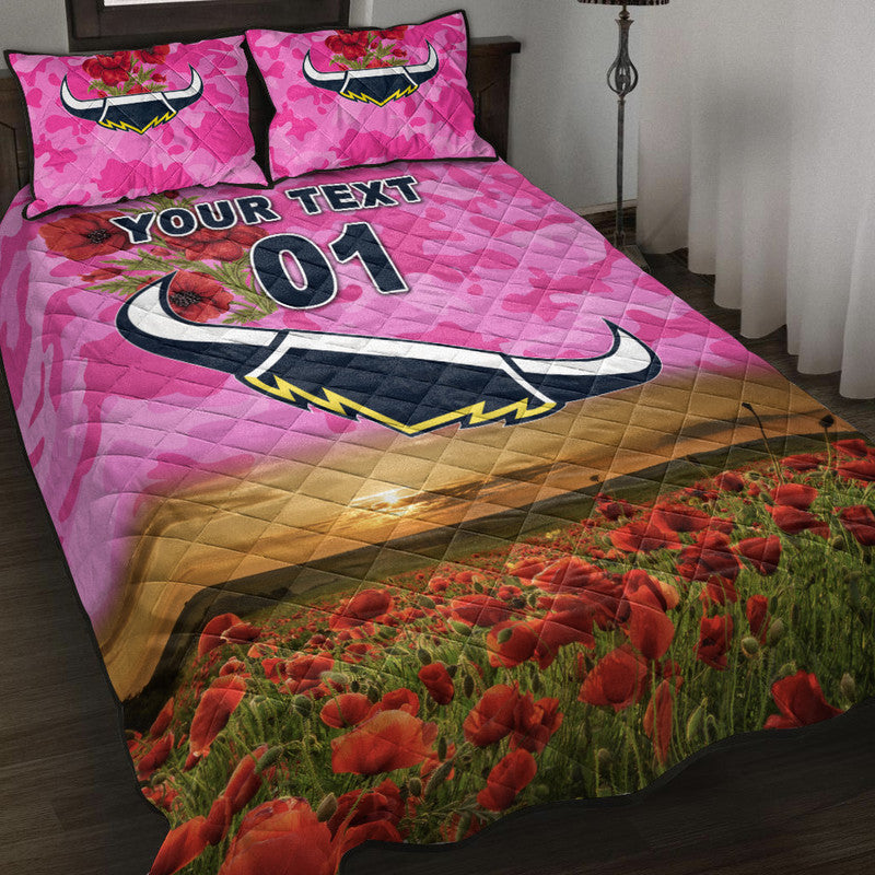 custom-personalised-north-queensland-cowboys-anzac-2022-quilt-bed-set-poppy-flowers-vibes-pink