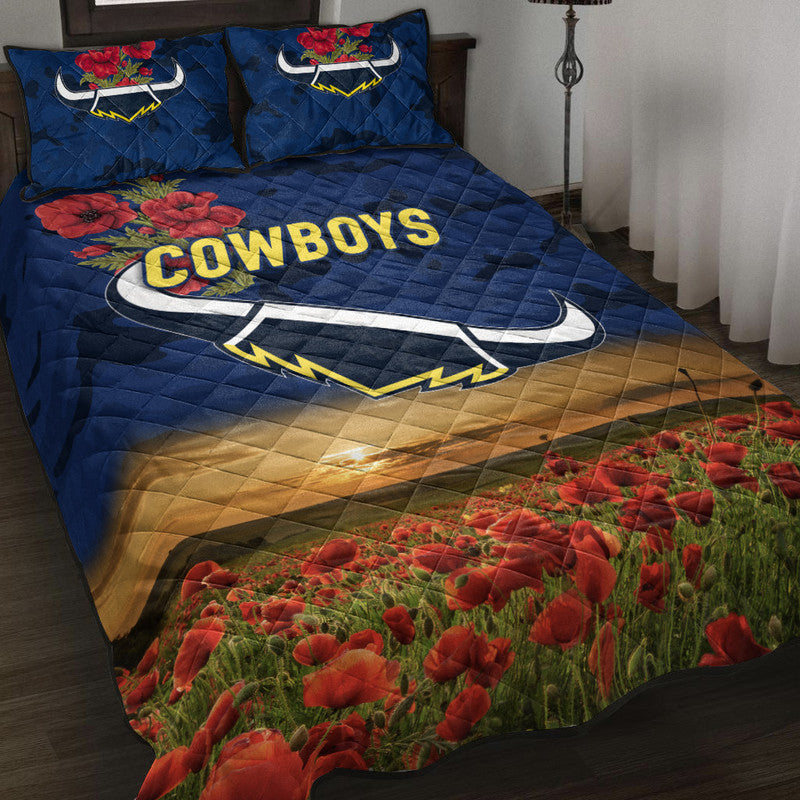 north-queensland-cowboys-anzac-2022-quilt-bed-set-poppy-flowers-vibes-blue