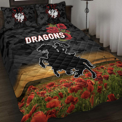 st-george-illawarra-dragons-anzac-2022-quilt-bed-set-poppy-flowers-vibes-black