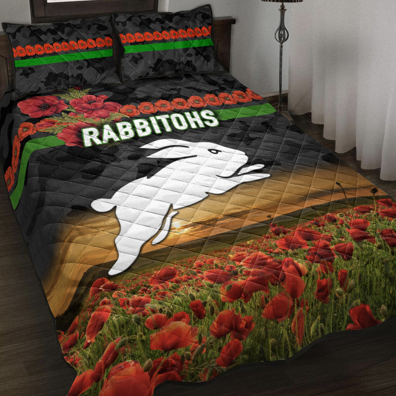 south-sydney-rabbitohs-anzac-2022-quilt-bed-set-poppy-flowers-vibes-black