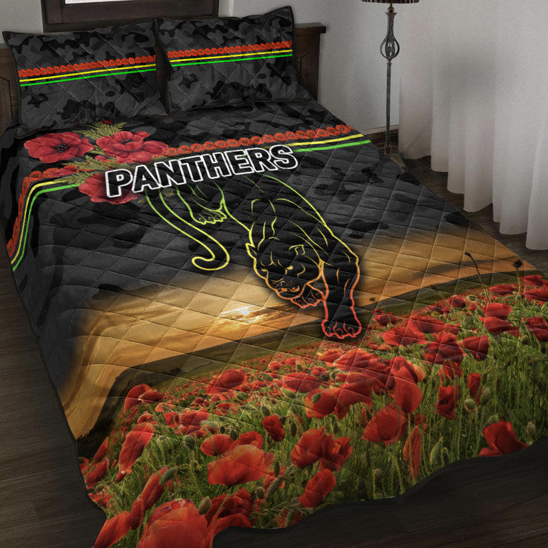 penrith-panthers-anzac-2022-quilt-bed-set-poppy-flowers-vibes-black