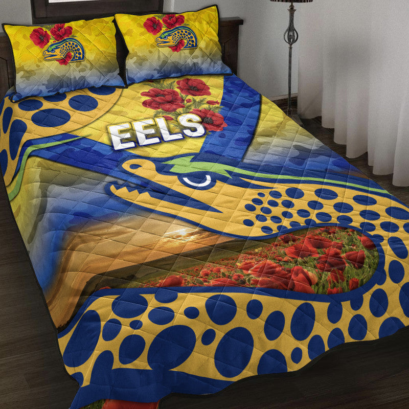 parramatta-eels-anzac-2022-quilt-bed-set-poppy-flowers-vibes-gold