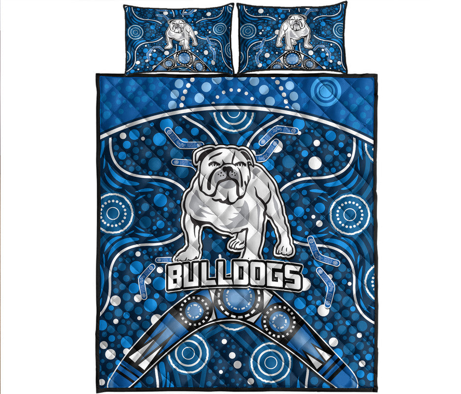 bulldogs-rugby-quilt-bed-set-boomerang-indigenous-dots