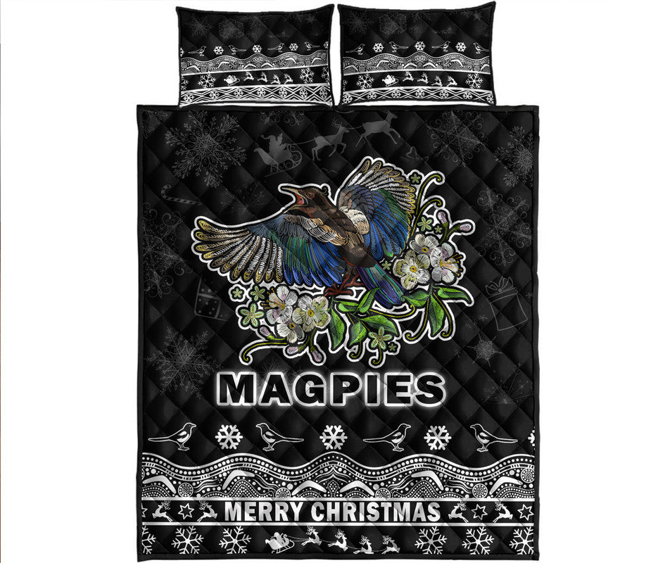 collingwood-pies-unique-winter-season-quilt-bed-set-magpies-merry-christmas-no1