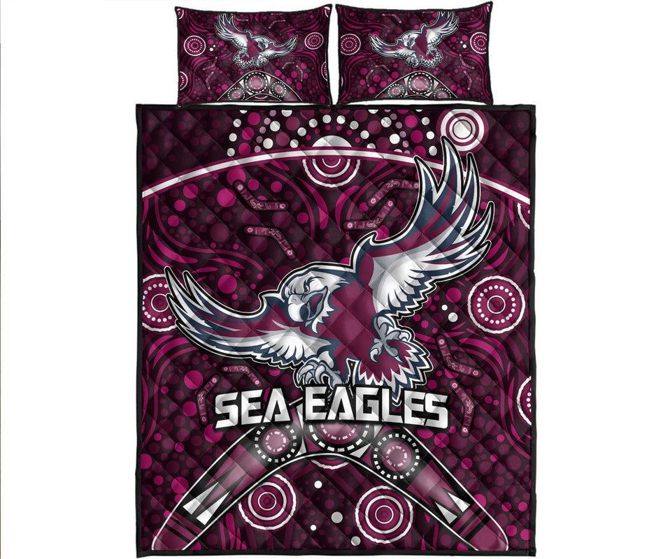 sea-eagles-rugby-quilt-bed-set-boomerang-indigenous-dots