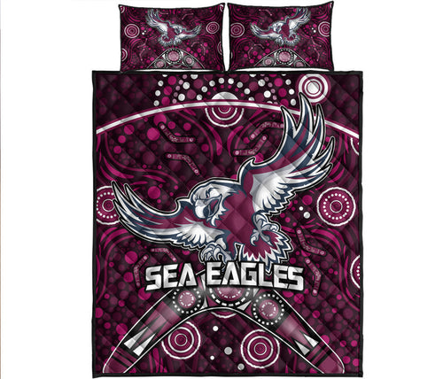 sea-eagles-rugby-quilt-bed-set-boomerang-indigenous-dots