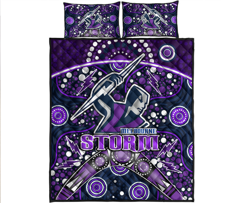 storm-rugby-quilt-bed-set-melbourne-boomerang-indigenous-dots