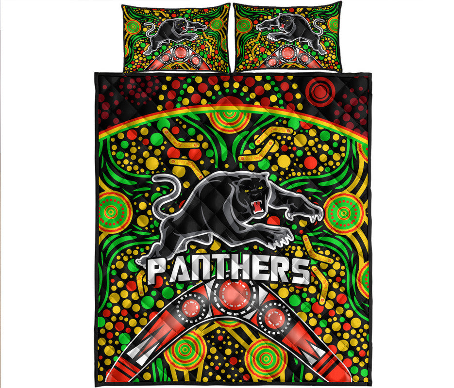 panthers-rugby-quilt-bed-set-boomerang-indigenous-dots