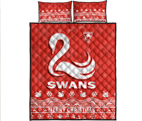 sydney-swans-unique-winter-season-quilt-bed-set-swans-merry-christmas-no1