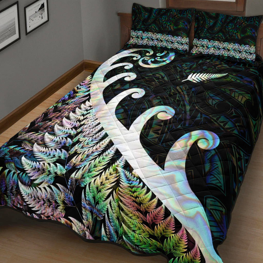 new-zealand-rugby-maori-quilt-bed-set-silver-fern-koru-vibes-paua-shell