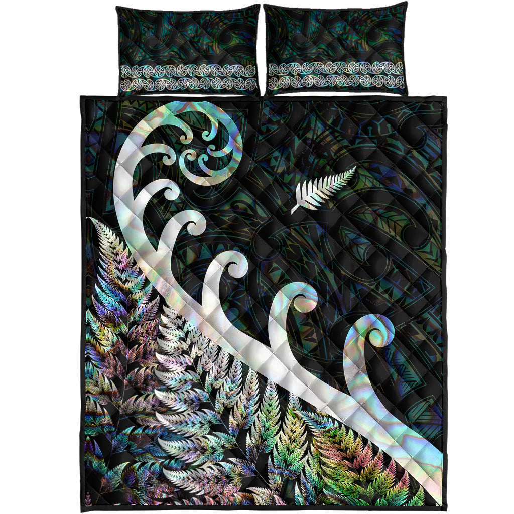 new-zealand-rugby-maori-quilt-bed-set-silver-fern-koru-vibes-paua-shell