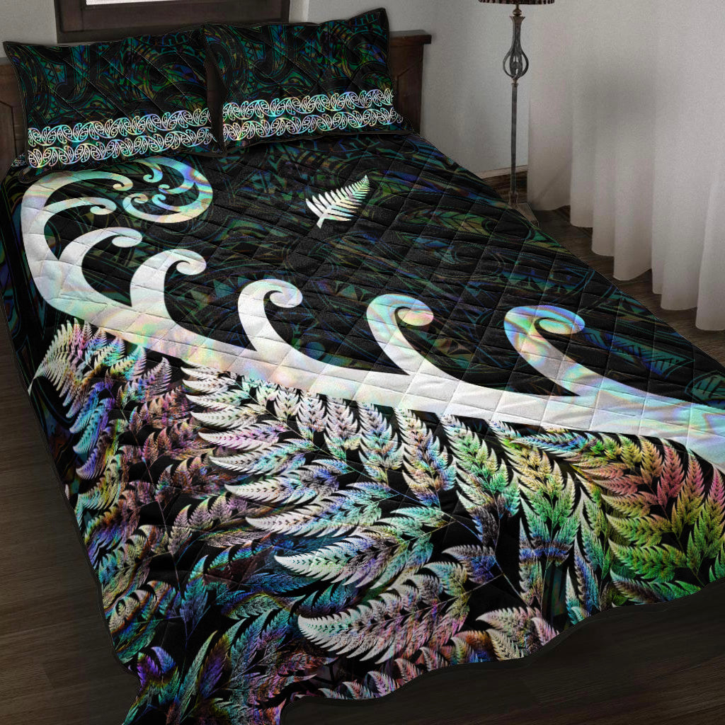 new-zealand-rugby-maori-quilt-bed-set-silver-fern-koru-vibes-paua-shell