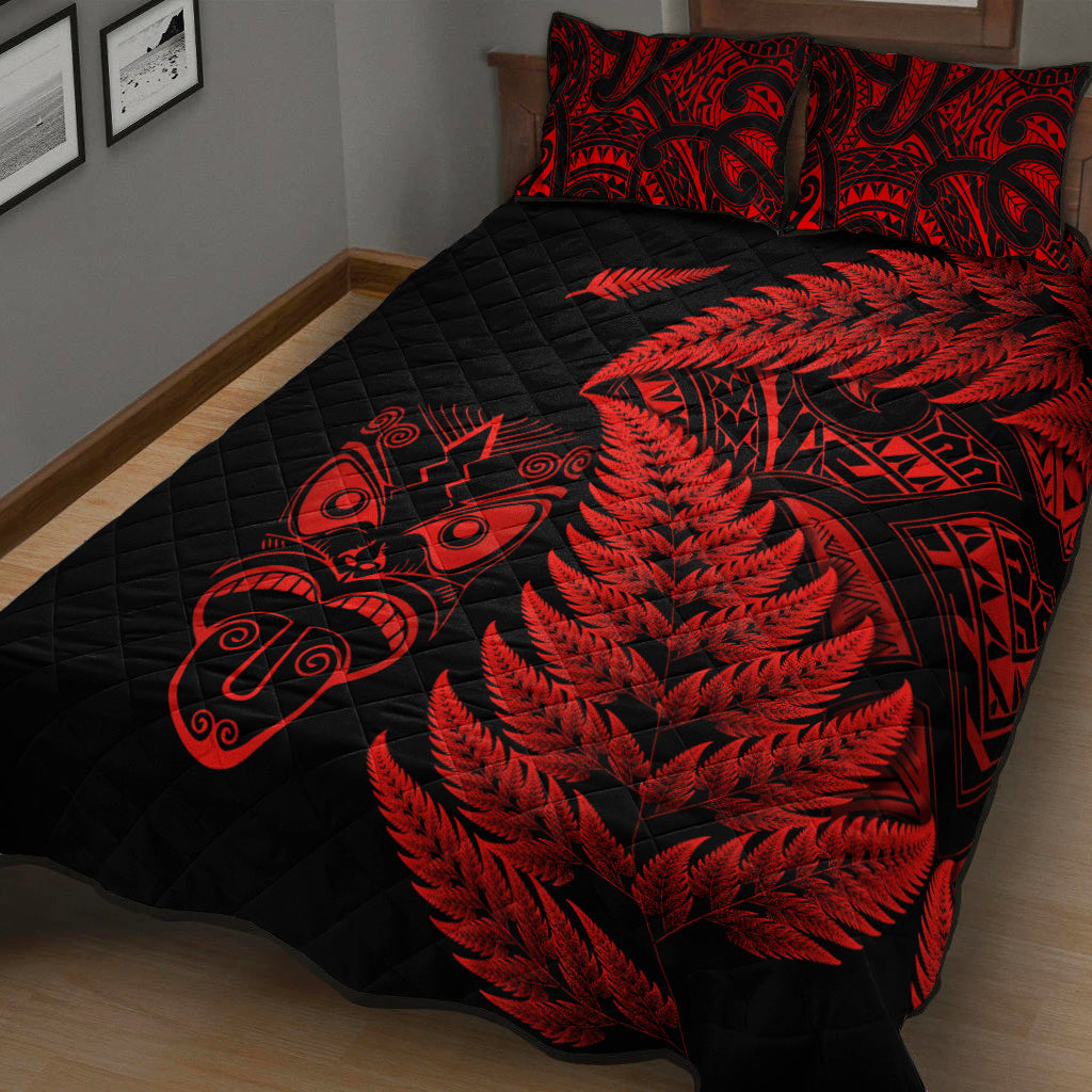 new-zealand-haka-rugby-maori-quilt-bed-set-silver-fern-vibes-red