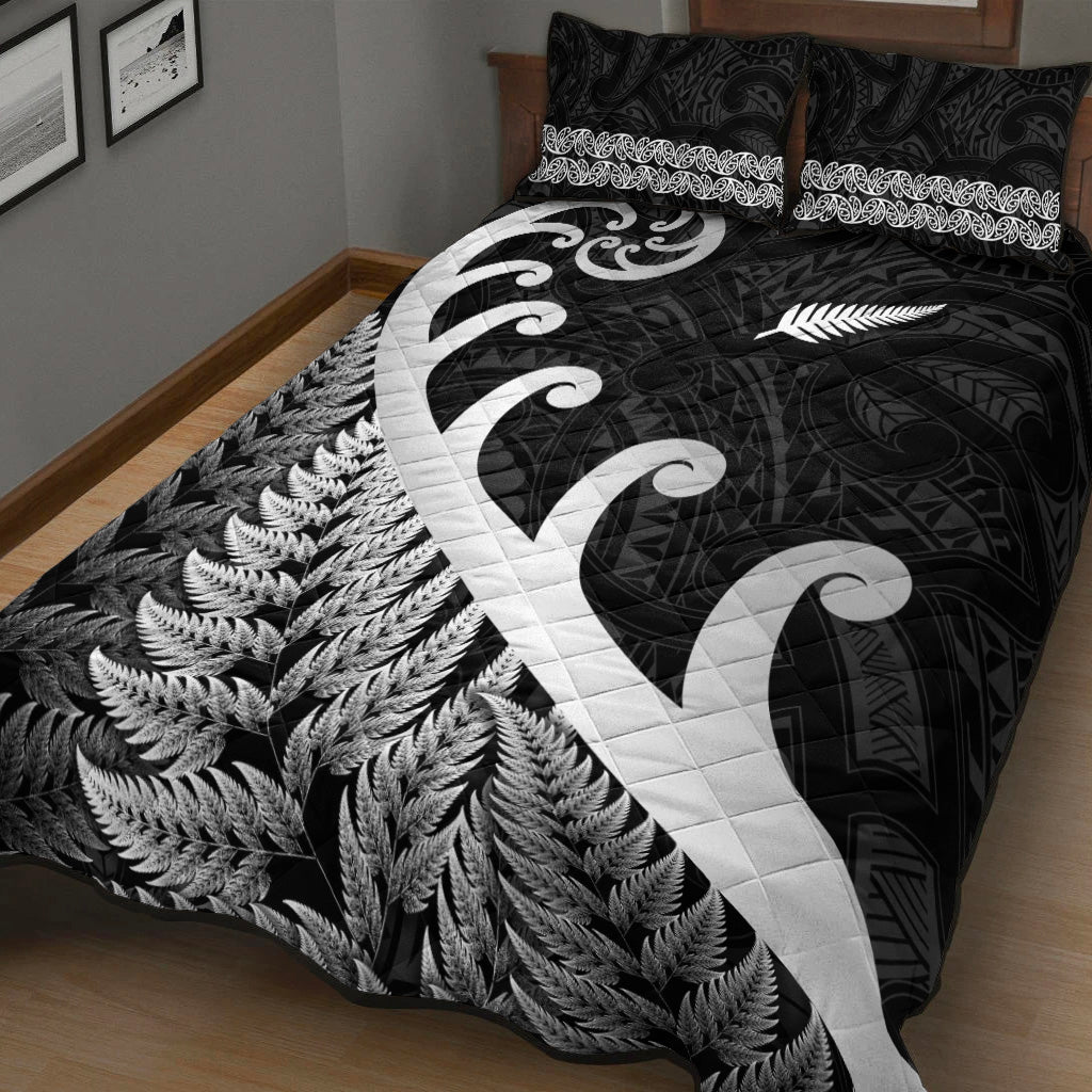 new-zealand-rugby-maori-quilt-bed-set-silver-fern-koru-vibes-black