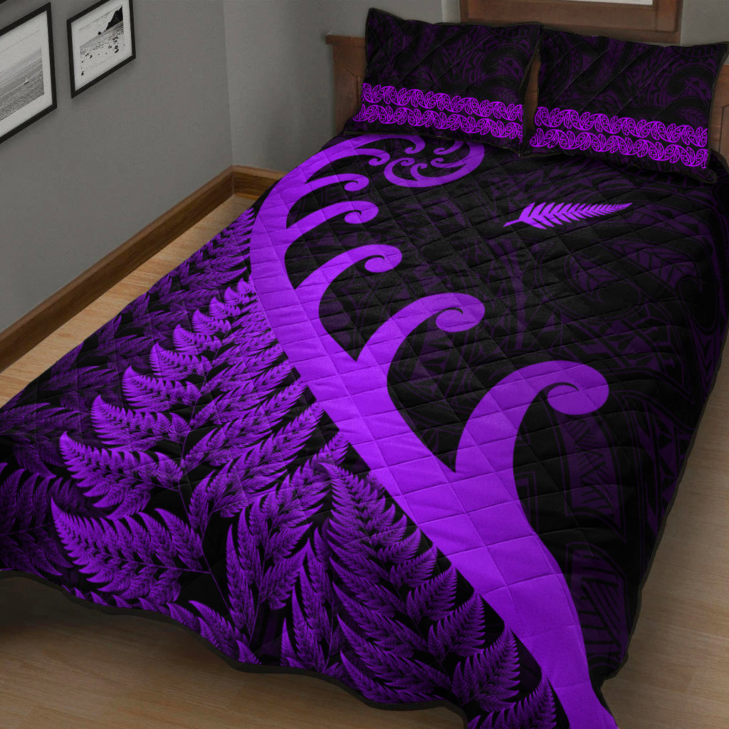 new-zealand-rugby-maori-quilt-bed-set-silver-fern-koru-vibes-purple