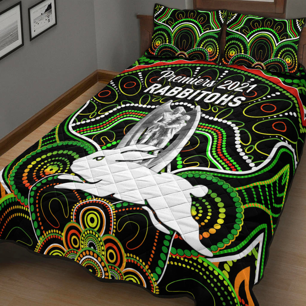south-sydney-rabbitohs-quilt-bed-set-2021-indigenous-premiers-trophy-black