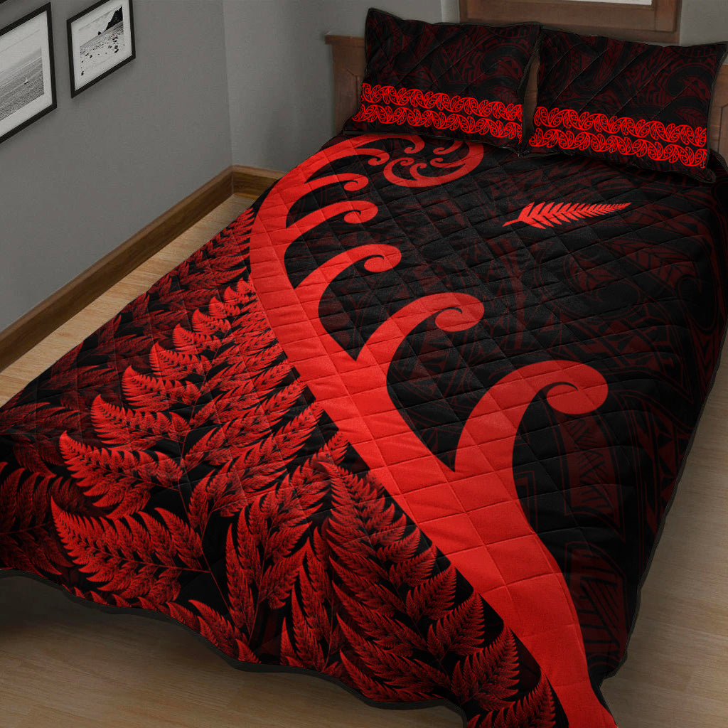 new-zealand-rugby-maori-quilt-bed-set-silver-fern-koru-vibes-red