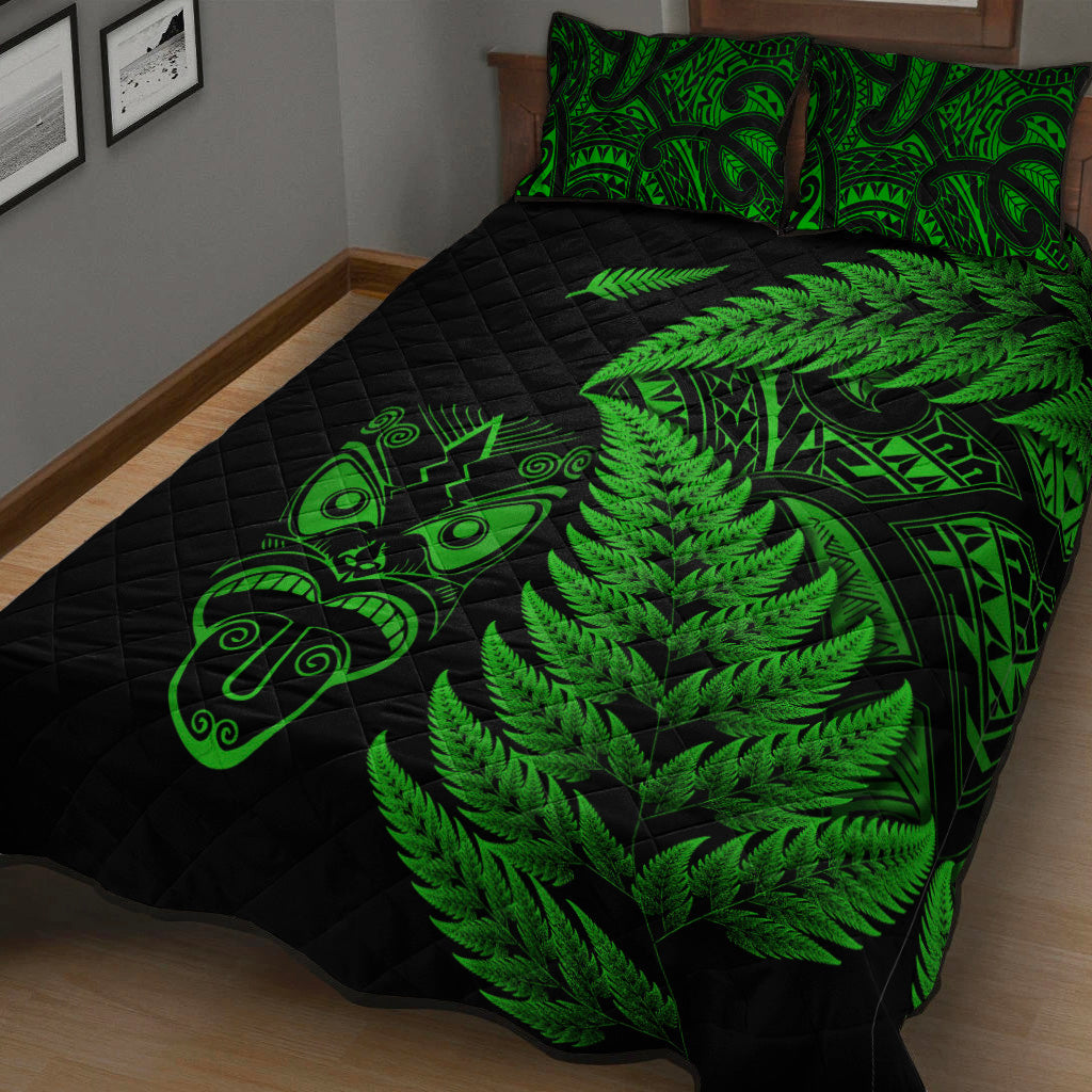 new-zealand-haka-rugby-maori-quilt-bed-set-silver-fern-vibes-green