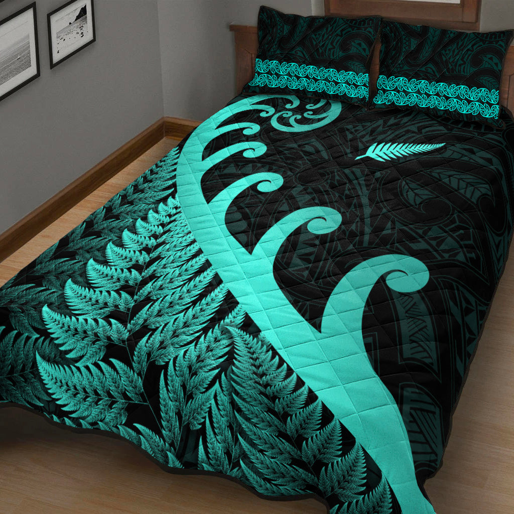 new-zealand-rugby-maori-quilt-bed-set-silver-fern-koru-vibes-turquoise