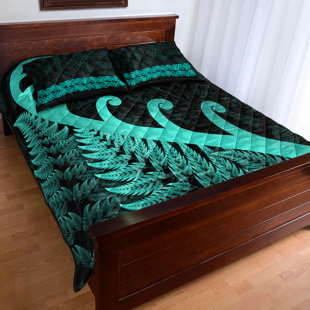 new-zealand-rugby-maori-quilt-bed-set-silver-fern-koru-vibes-turquoise