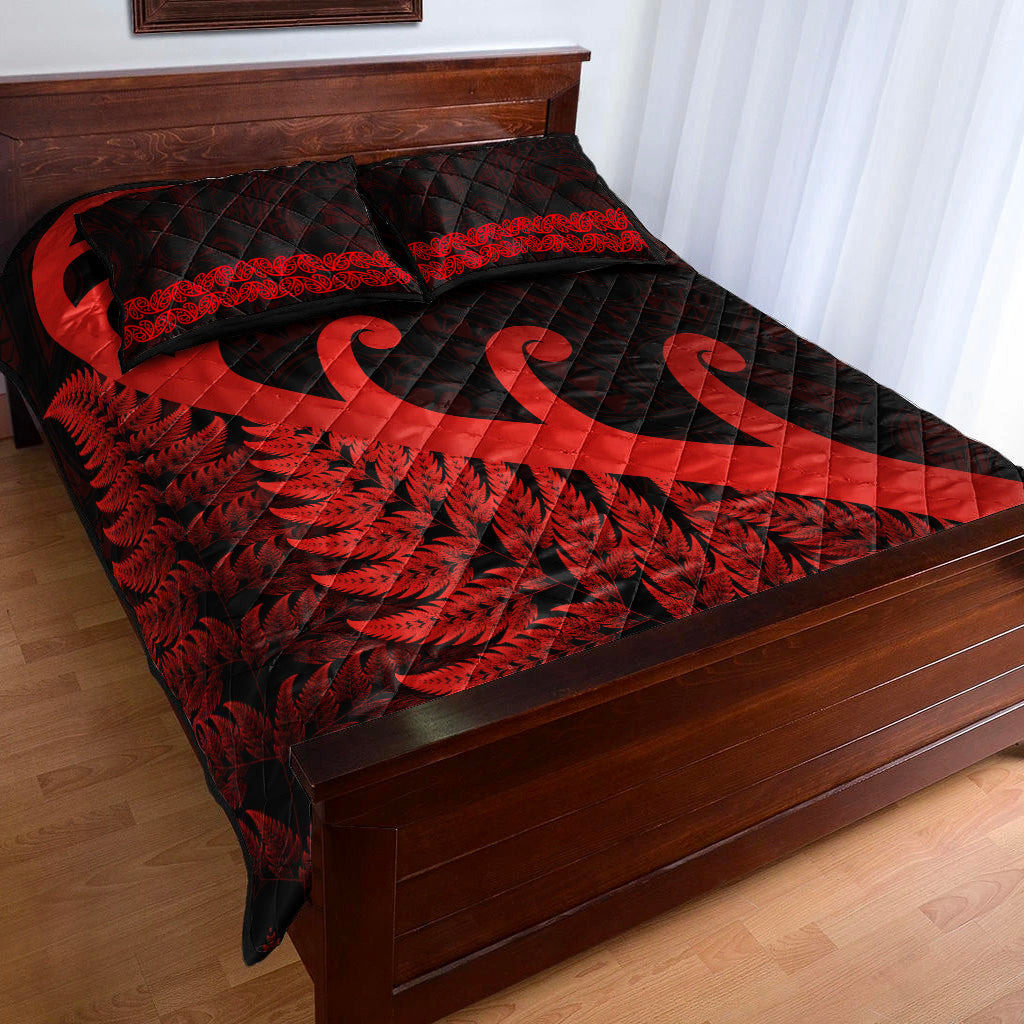 new-zealand-rugby-maori-quilt-bed-set-silver-fern-koru-vibes-red
